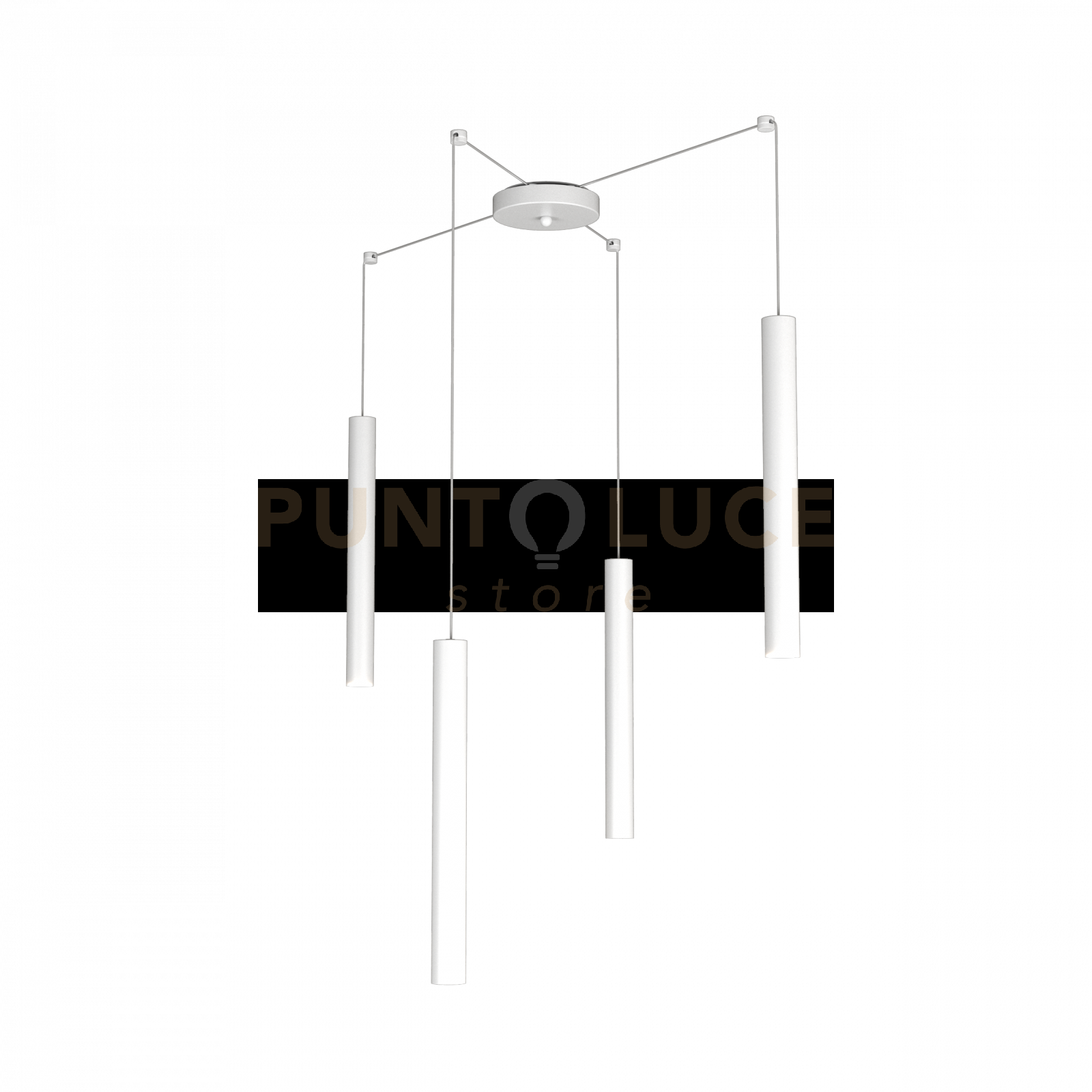 ROUND TUBE SOSPENSIONE 4 LUCI BIANCO CAVO CM.250 CON BASE 1174-S4-BI