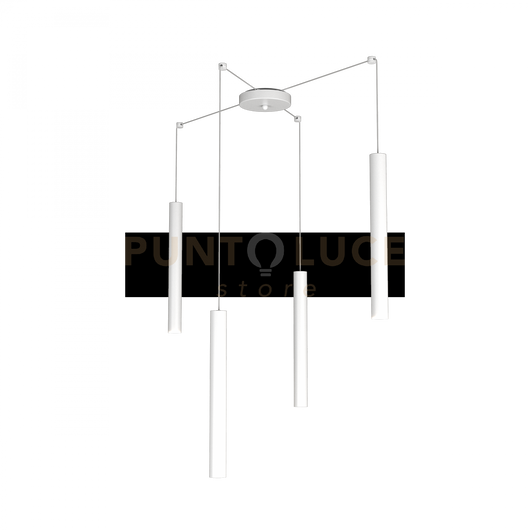 ROUND TUBE SOSPENSIONE 4 LUCI BIANCO CAVO CM.250 CON BASE 1174-S4-BI