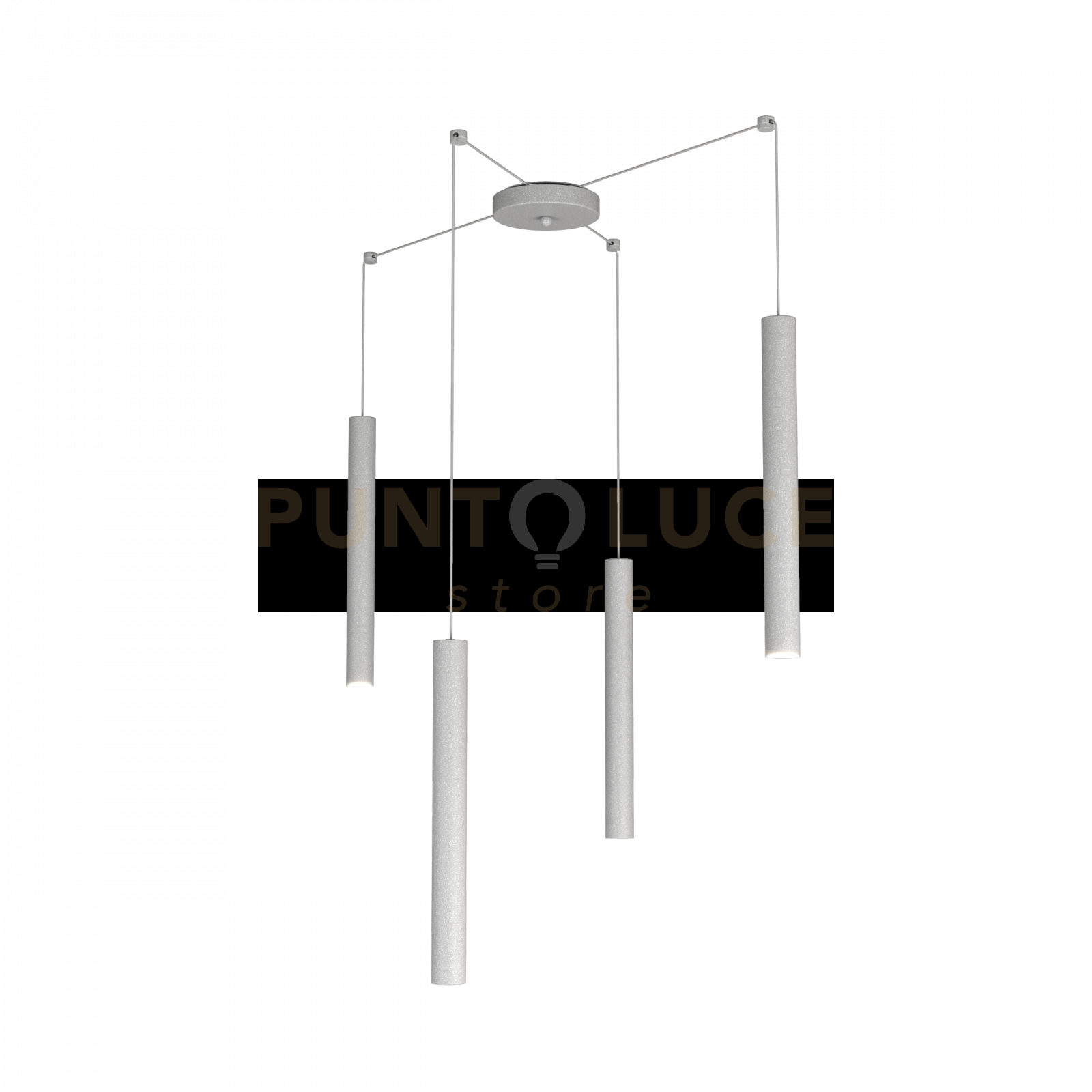 ROUND TUBE SOSPENSIONE 4 LUCI GRIGIO CAVO CM.250 CON BASE 1174-S4-GR