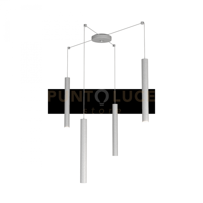 ROUND TUBE SOSPENSIONE 4 LUCI GRIGIO CAVO CM.250 CON BASE 1174-S4-GR