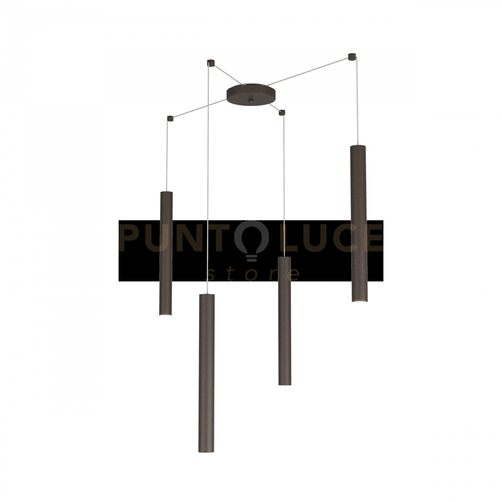 ROUND TUBE SOSPENSIONE 4 LUCI MARRONE CAVO CM.250 CON BASE 1174-S4-MA