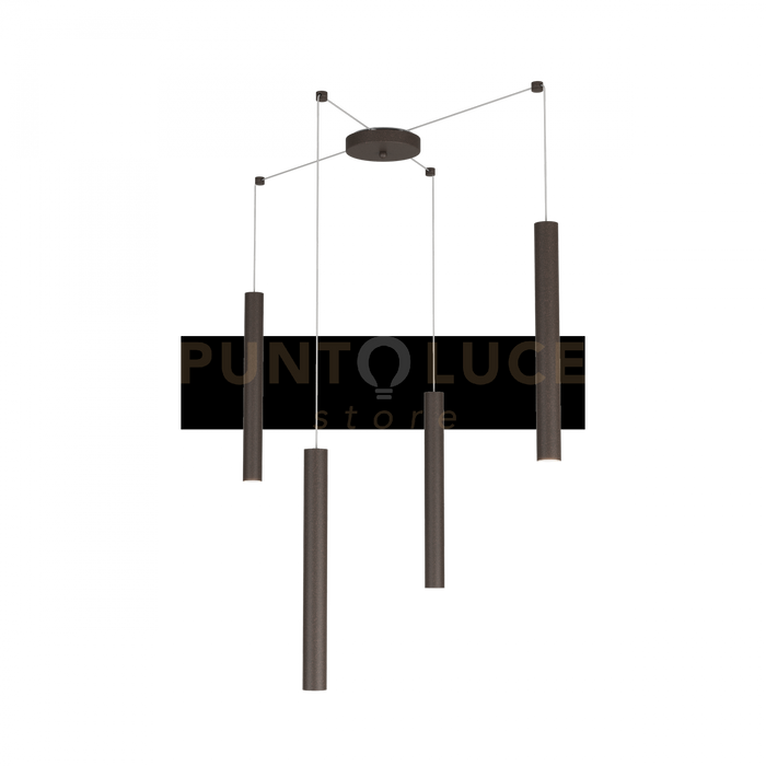 ROUND TUBE SOSPENSIONE 4 LUCI MARRONE CAVO CM.250 CON BASE 1174-S4-MA