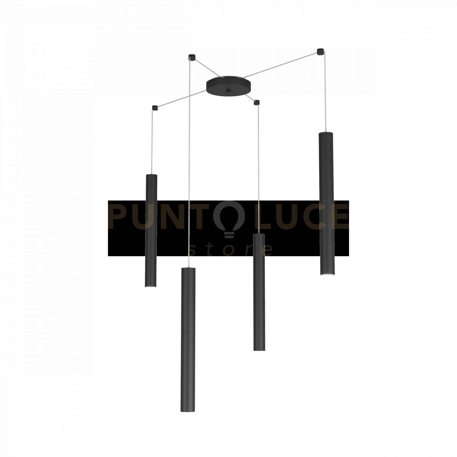 ROUND TUBE SOSPENSIONE 4 LUCI NERO CAVO CM.250 CON BASE 1174-S4-NE