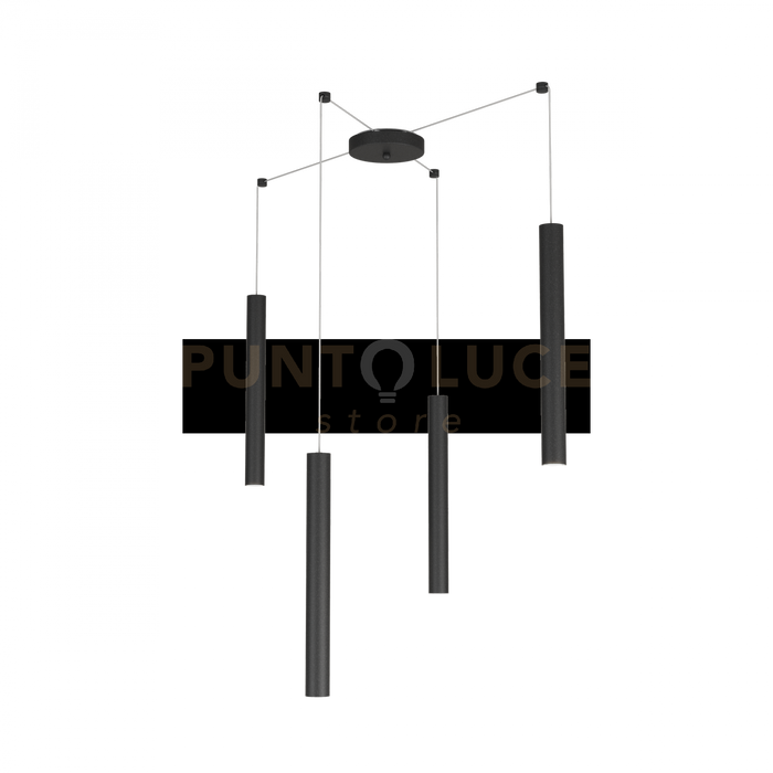 ROUND TUBE SOSPENSIONE 4 LUCI NERO CAVO CM.250 CON BASE 1174-S4-NE