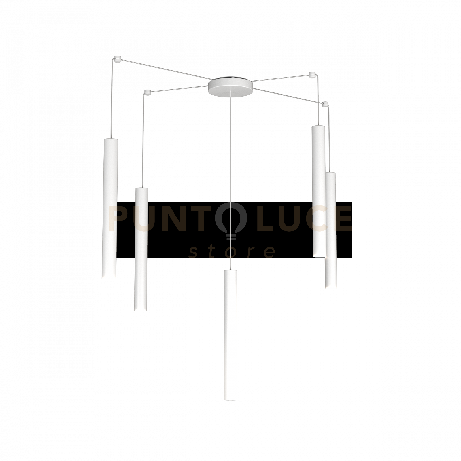 ROUND TUBE SOSPENSIONE 5 LUCI BIANCO CAVO CM.250 CON BASE 1174-S5-BI