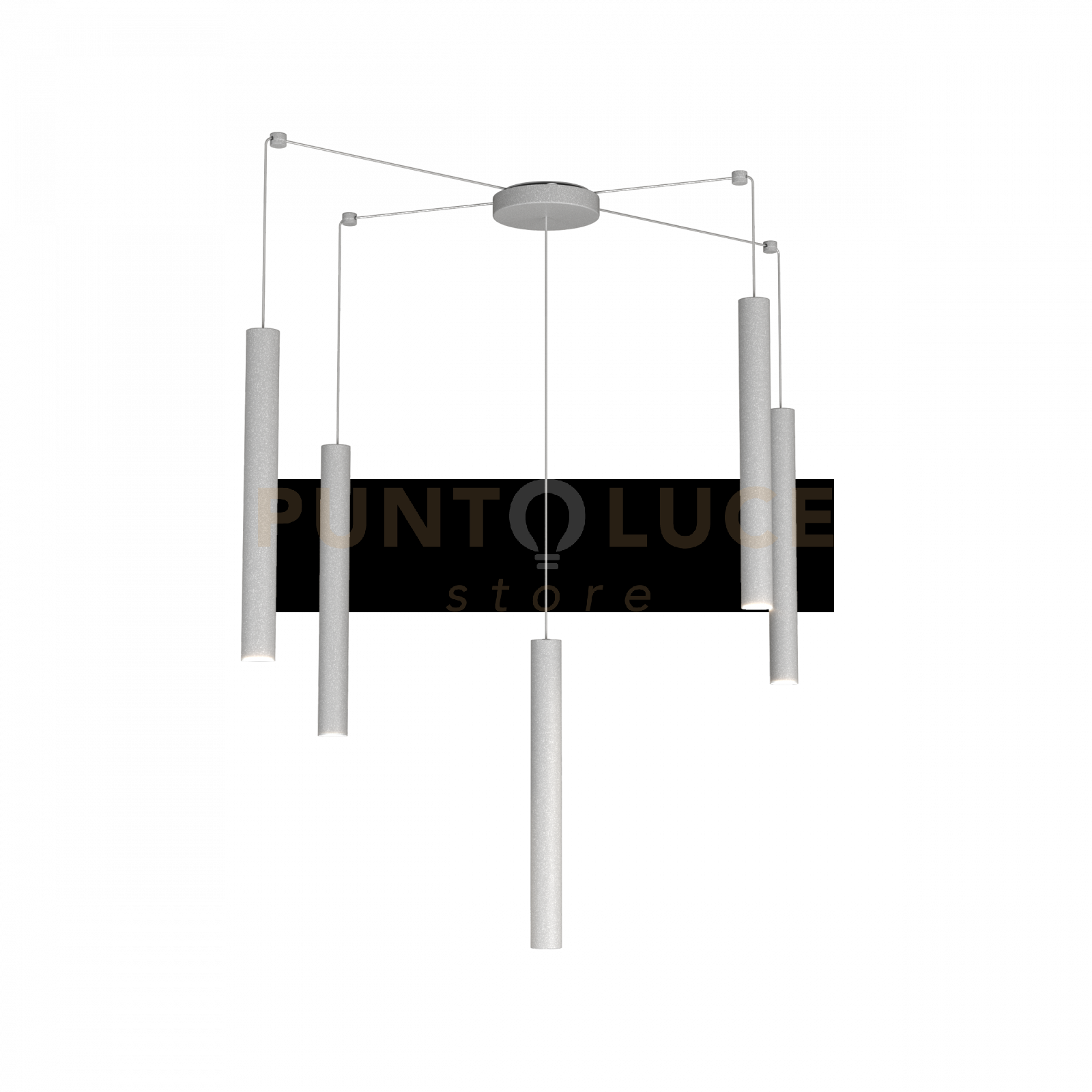 ROUND TUBE SOSPENSIONE 5 LUCI GRIGIO CAVO CM.250 CON BASE 1174-S5-GR