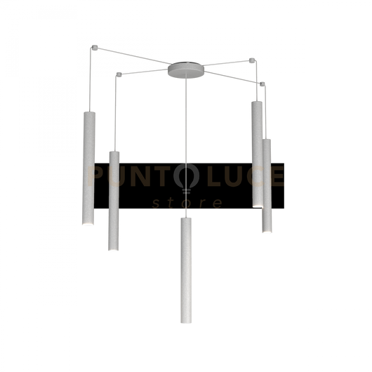 ROUND TUBE SOSPENSIONE 5 LUCI GRIGIO CAVO CM.250 CON BASE 1174-S5-GR