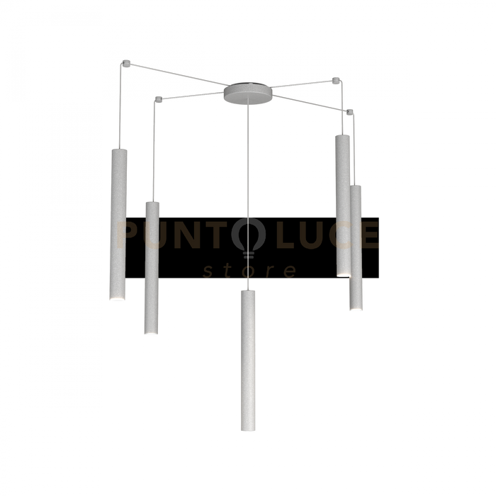 ROUND TUBE SOSPENSIONE 5 LUCI GRIGIO CAVO CM.250 CON BASE 1174-S5-GR