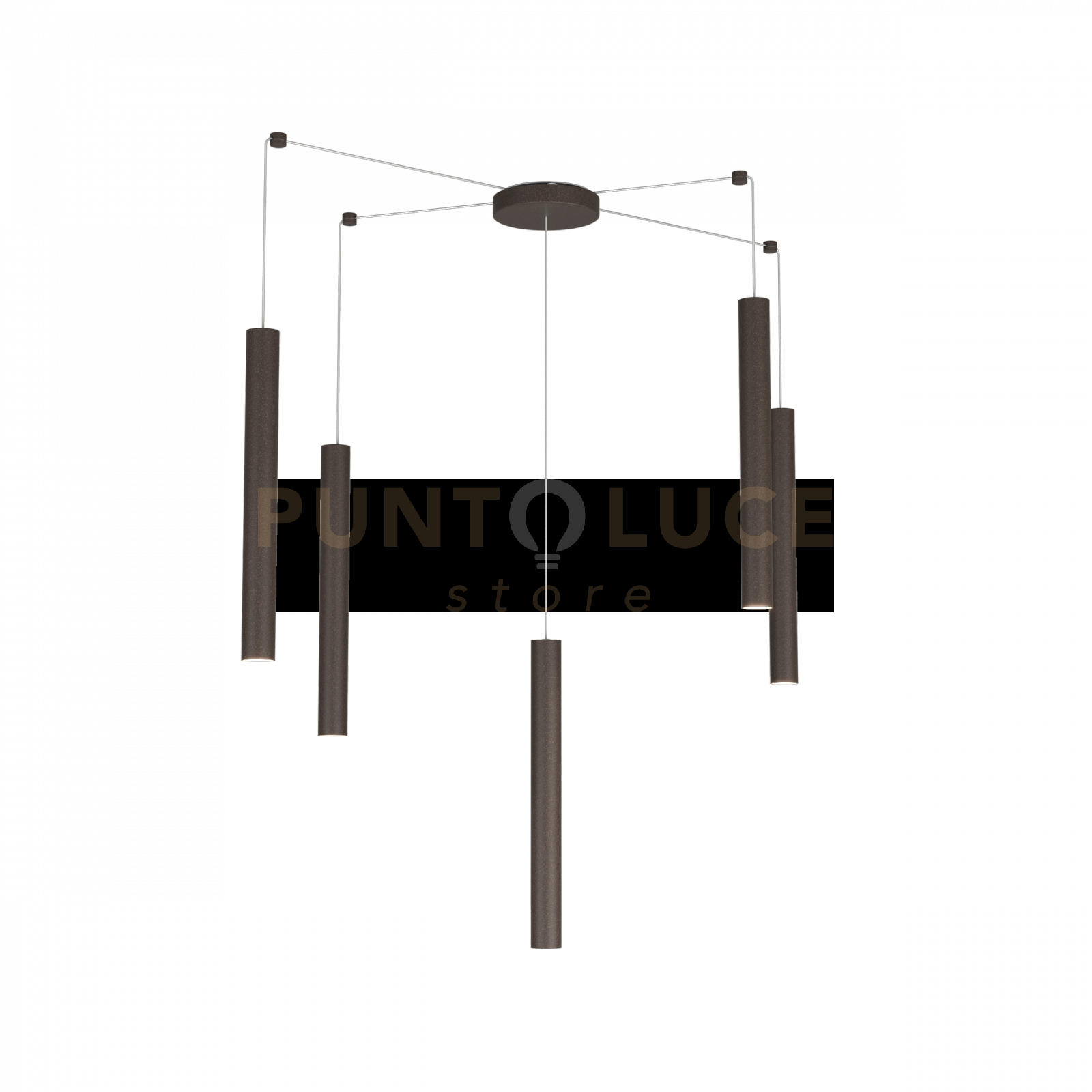 ROUND TUBE SOSPENSIONE 5 LUCI MARRONE CAVO CM.250 CON BASE 1174-S5-MA