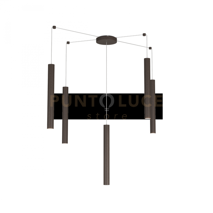 ROUND TUBE SOSPENSIONE 5 LUCI MARRONE CAVO CM.250 CON BASE 1174-S5-MA