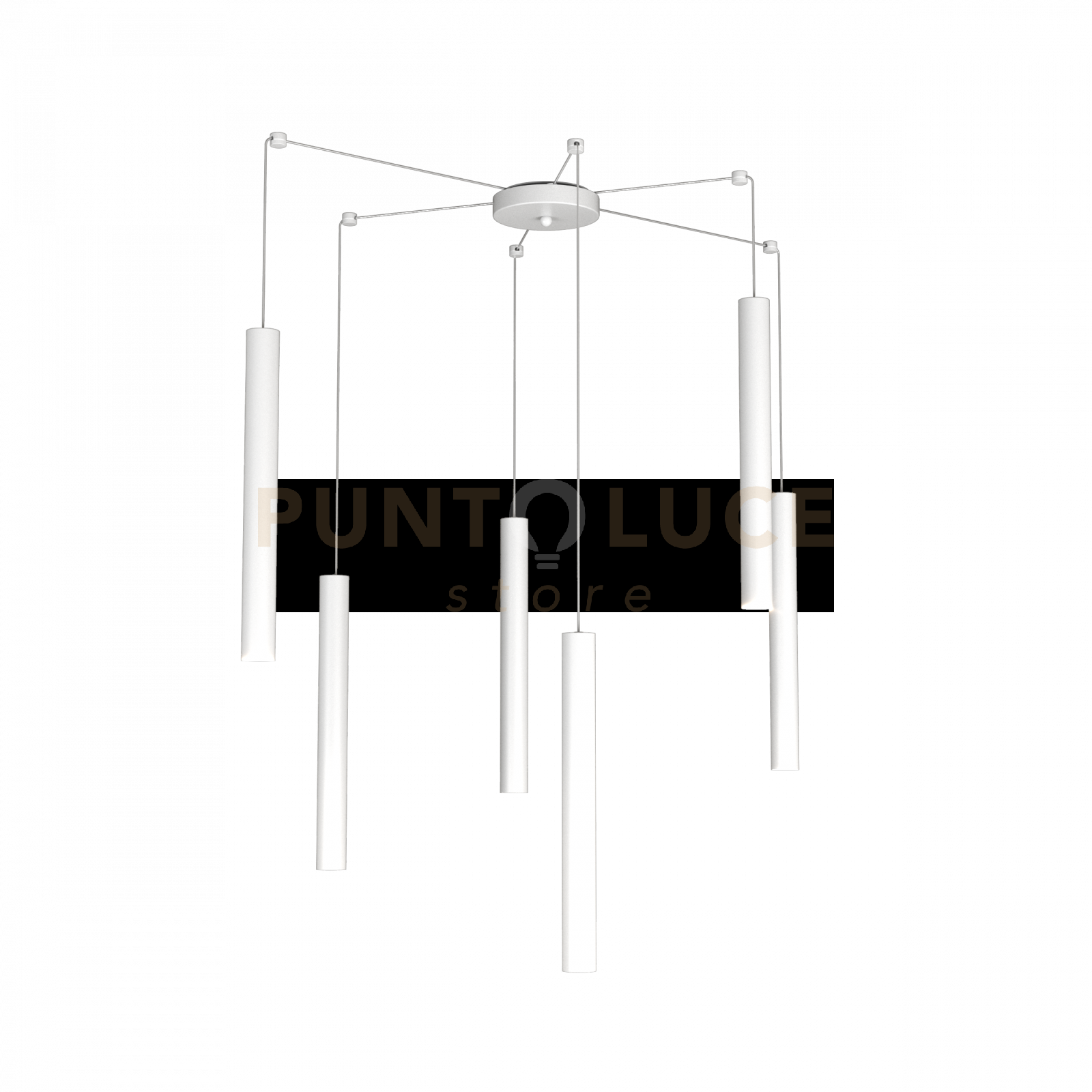 ROUND TUBE SOSPENSIONE 6 LUCI BIANCO CAVO CM.250 CON BASE 1174-S6-BI