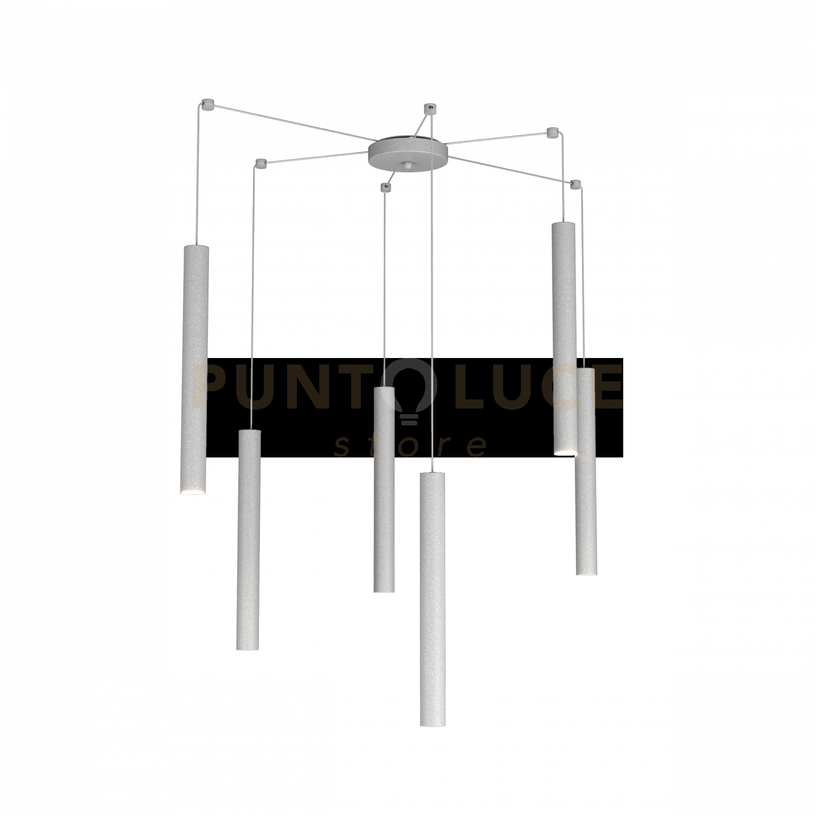 ROUND TUBE SOSPENSIONE 6 LUCI GRIGIO CAVO CM.250 CON BASE 1174-S6-GR