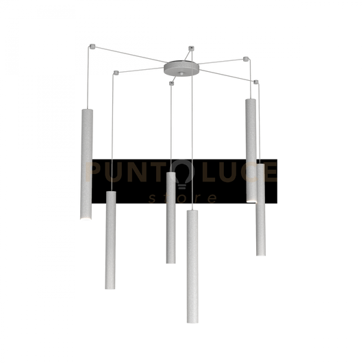 ROUND TUBE SOSPENSIONE 6 LUCI GRIGIO CAVO CM.250 CON BASE 1174-S6-GR