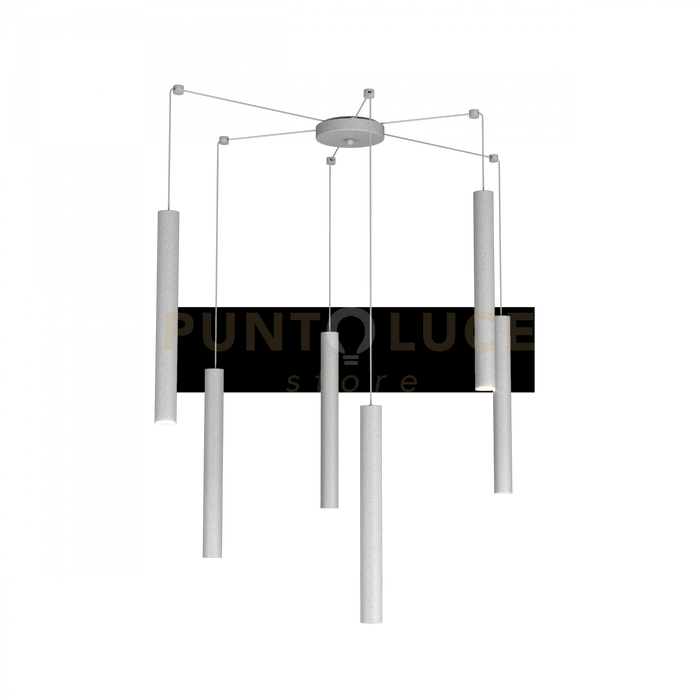 ROUND TUBE SOSPENSIONE 6 LUCI GRIGIO CAVO CM.250 CON BASE 1174-S6-GR