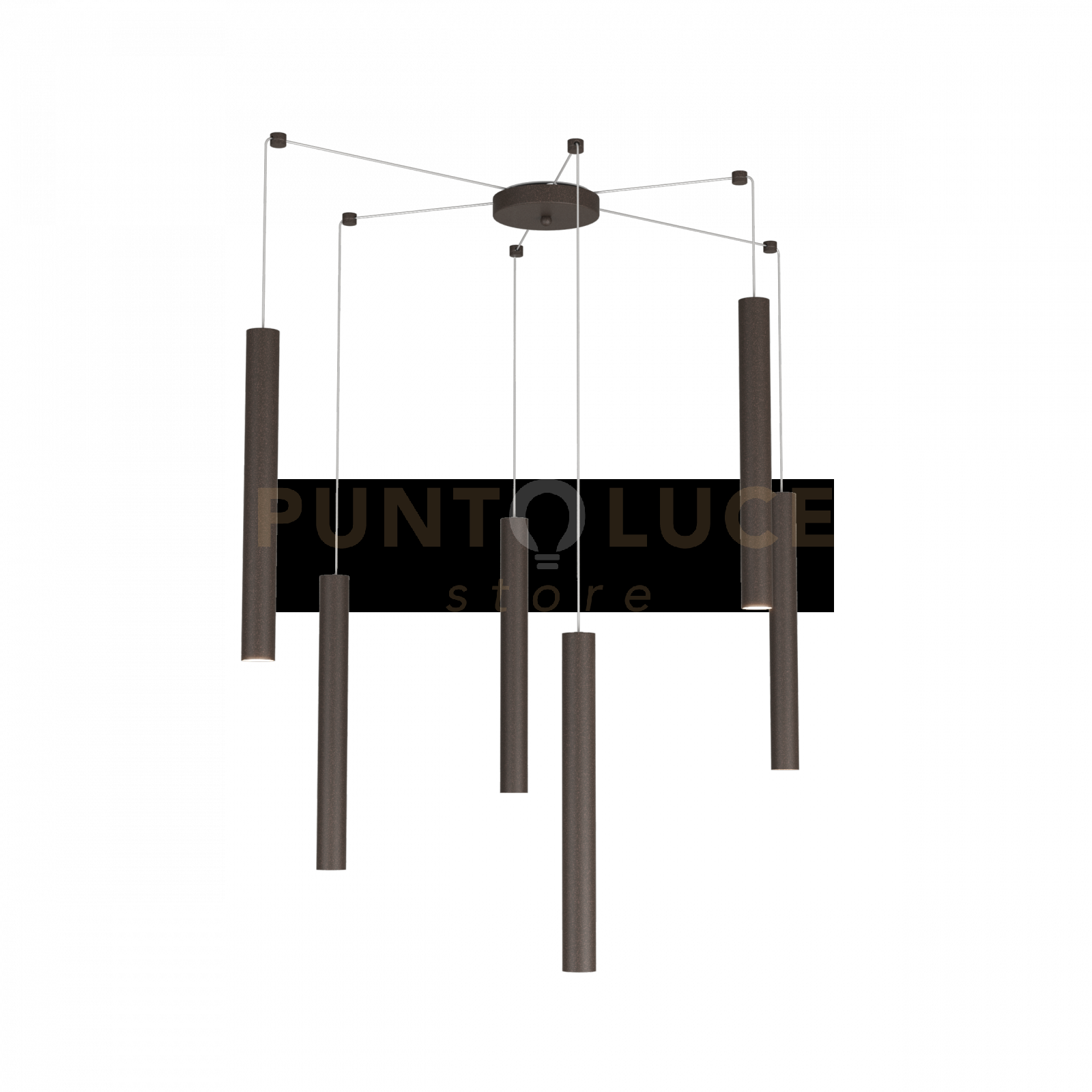 ROUND TUBE SOSPENSIONE 6 LUCI MARRONE CAVO CM.250 CON BASE 1174-S6-MA