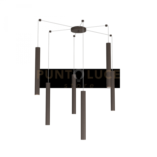 ROUND TUBE SOSPENSIONE 6 LUCI MARRONE CAVO CM.250 CON BASE 1174-S6-MA