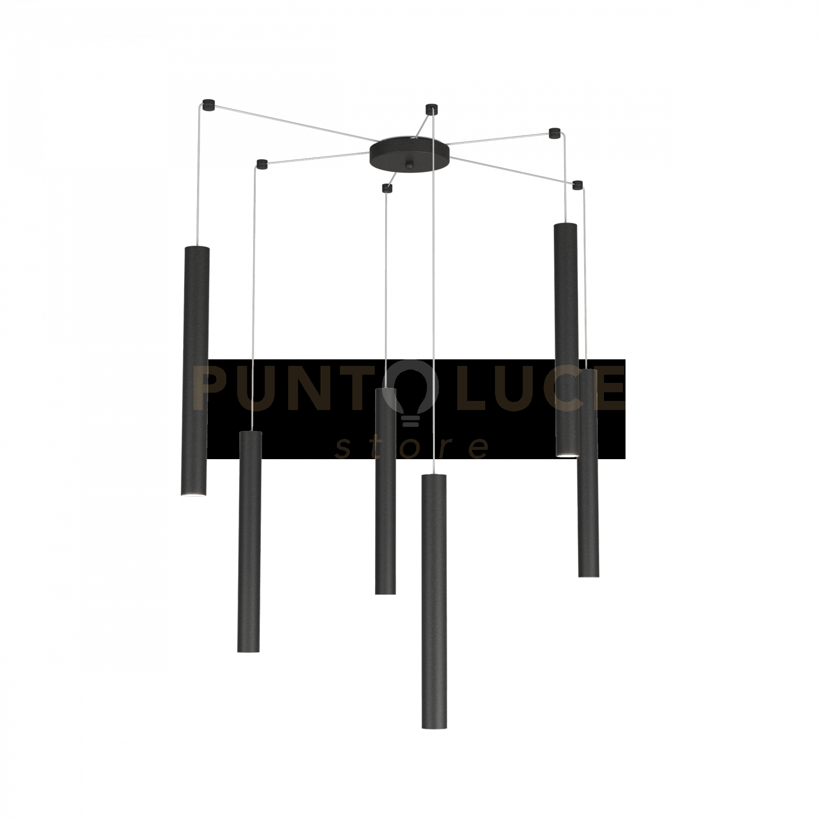 ROUND TUBE SOSPENSIONE 6 LUCI NERO CAVO CM.250 CON BASE 1174-S6-NE