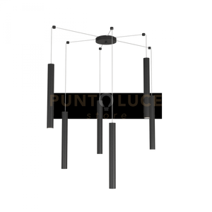 ROUND TUBE SOSPENSIONE 6 LUCI NERO CAVO CM.250 CON BASE 1174-S6-NE