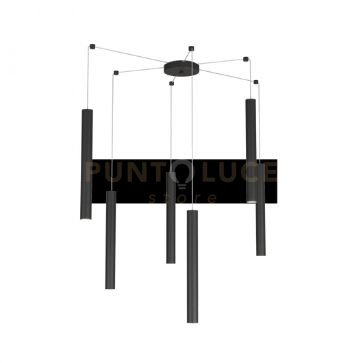 ROUND TUBE SOSPENSIONE 6 LUCI NERO CAVO CM.250 CON BASE 1174-S6-NE