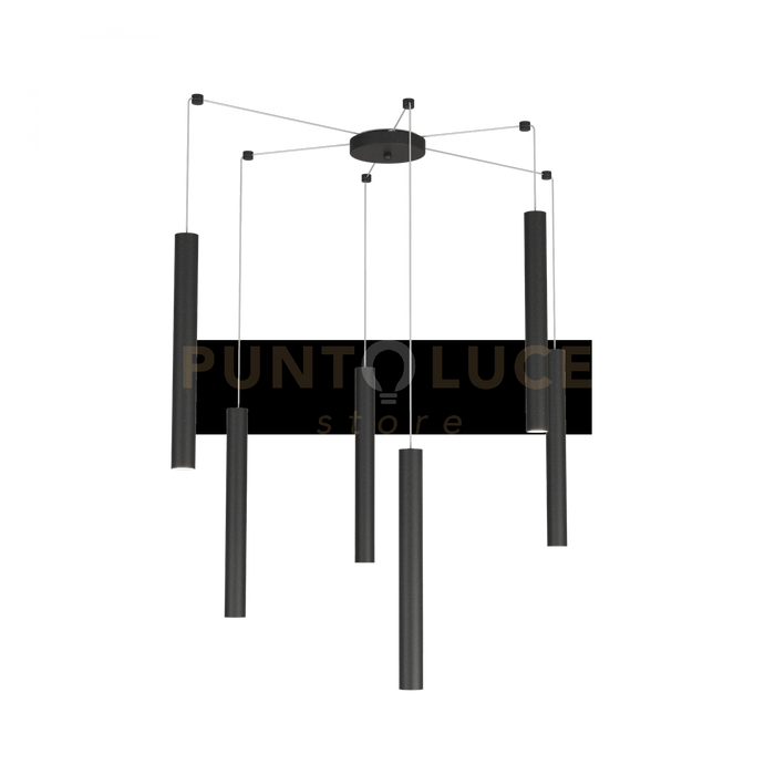 ROUND TUBE SOSPENSIONE 6 LUCI NERO CAVO CM.250 CON BASE 1174-S6-NE