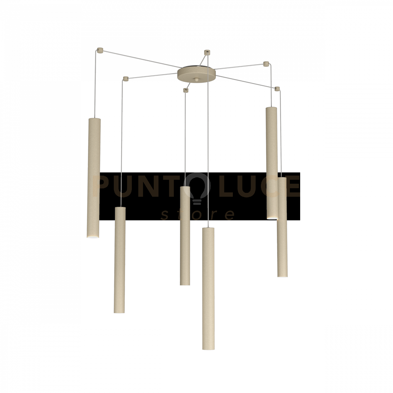 ROUND TUBE SOSPENSIONE 6 LUCI SABBIA CAVO CM.250 CON BASE 1174-S6-SA