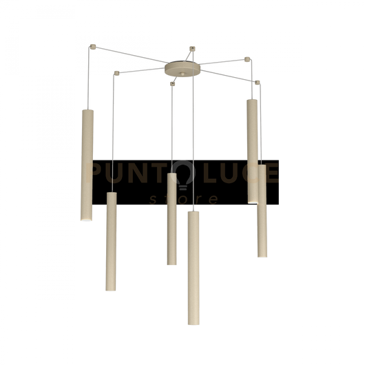 ROUND TUBE SOSPENSIONE 6 LUCI SABBIA CAVO CM.250 CON BASE 1174-S6-SA