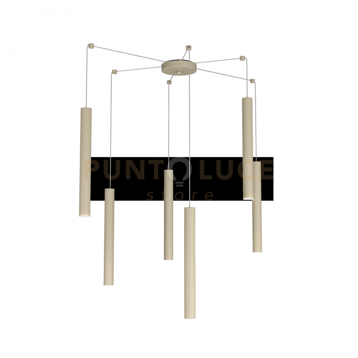 ROUND TUBE SOSPENSIONE 6 LUCI SABBIA CAVO CM.250 CON BASE 1174-S6-SA