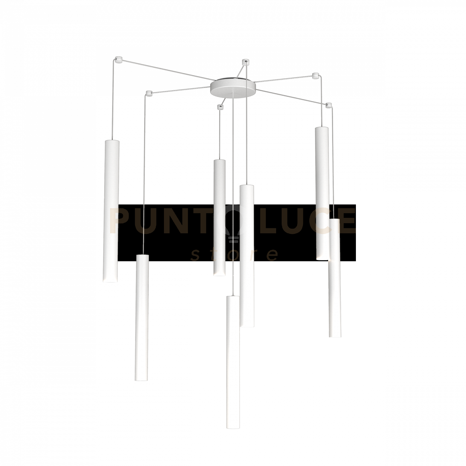 ROUND TUBE SOSPENSIONE 7 LUCI BIANCO CAVO CM.250 CON BASE 1174-S7-BI