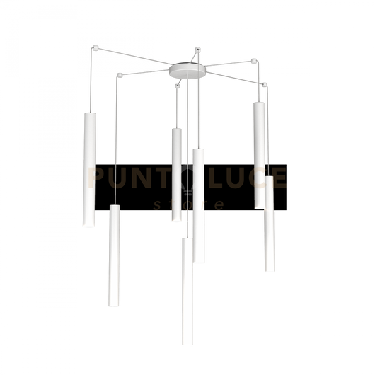 ROUND TUBE SOSPENSIONE 7 LUCI BIANCO CAVO CM.250 CON BASE 1174-S7-BI