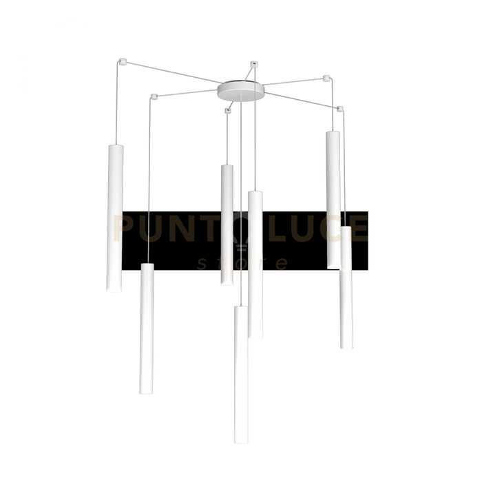 ROUND TUBE SOSPENSIONE 7 LUCI BIANCO CAVO CM.250 CON BASE 1174-S7-BI