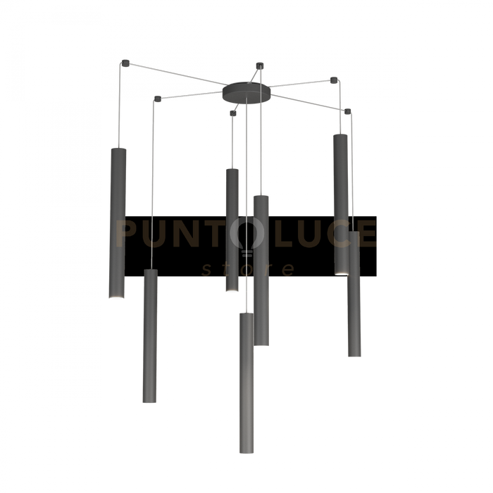 ROUND TUBE SOSPENSIONE 7 LUCI GRIGIO ANTRACITE CAVO CM.250 CON BASE 1174-S7-GA