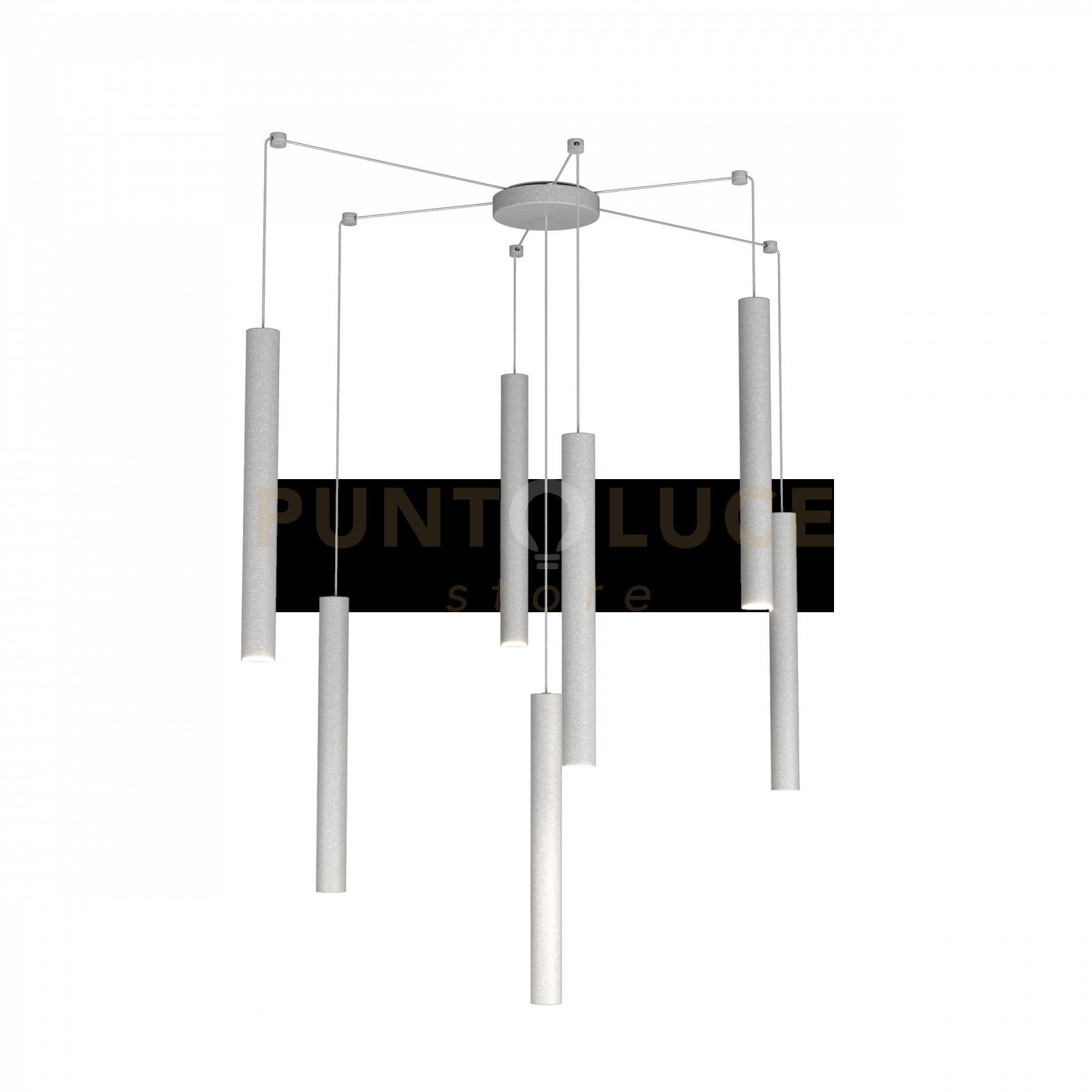 ROUND TUBE SOSPENSIONE 7 LUCI GRIGIO CAVO CM.250 CON BASE 1174-S7-GR