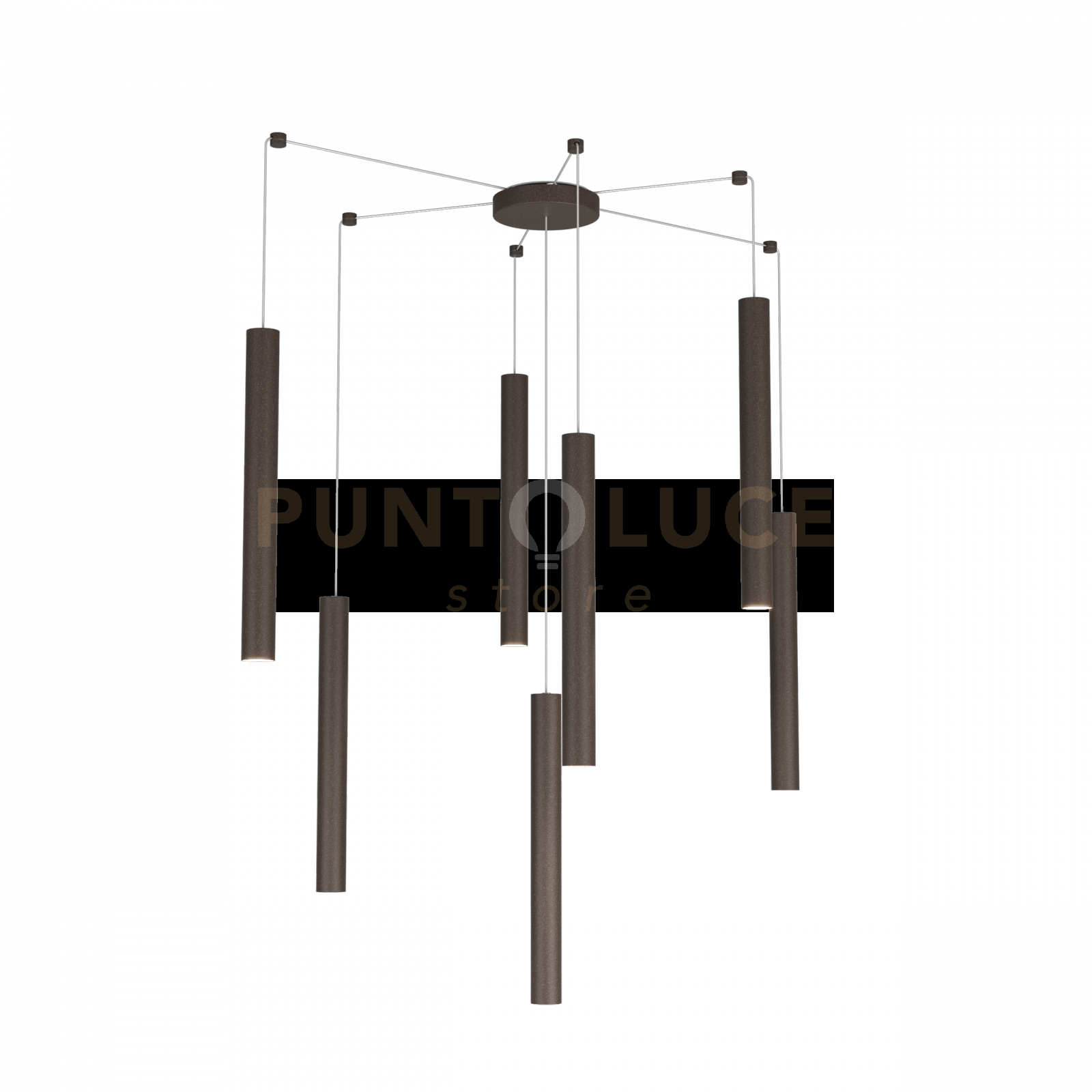 ROUND TUBE SOSPENSIONE 7 LUCI MARRONE CAVO CM.250 CON BASE 1174-S7-MA