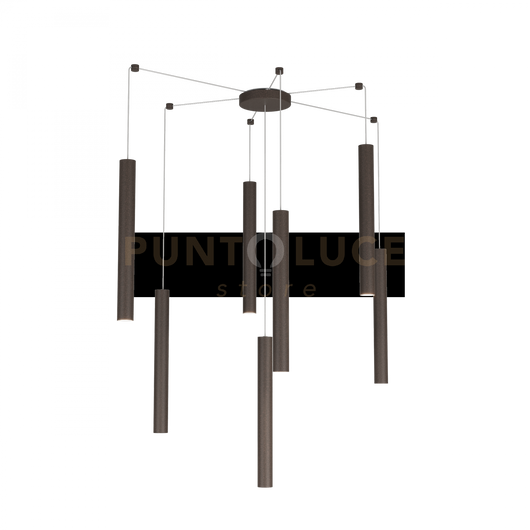 ROUND TUBE SOSPENSIONE 7 LUCI MARRONE CAVO CM.250 CON BASE 1174-S7-MA