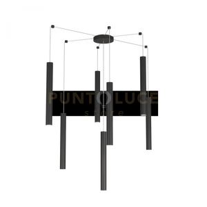 ROUND TUBE SOSPENSIONE 7 LUCI NERO CAVO CM.250 CON BASE 1174-S7-NE