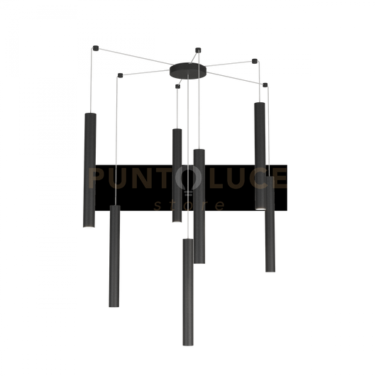 ROUND TUBE SOSPENSIONE 7 LUCI NERO CAVO CM.250 CON BASE 1174-S7-NE