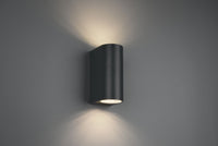 ROYA APPLIQUE DA ESTERNO FUSIONE ALLUMINIO STONDATA ANTRACITE A BI-EMISSIONE IP44 H.15CM 2 LUCI ATTACCO GU10