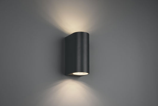 ROYA APPLIQUE DA ESTERNO FUSIONE ALLUMINIO STONDATA ANTRACITE A BI-EMISSIONE IP44 H.15CM 2 LUCI ATTACCO GU10