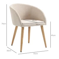 Set di 2 Sedie da Pranzo Stile Scandinavo Imbottite in Tessuto, 55x56x74 cm, Beige