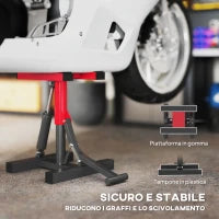Cavalletto Alzamoto in Acciaio Capacità 150kg, Altezza Regolabile e Piano Antiscivolo, Rosso