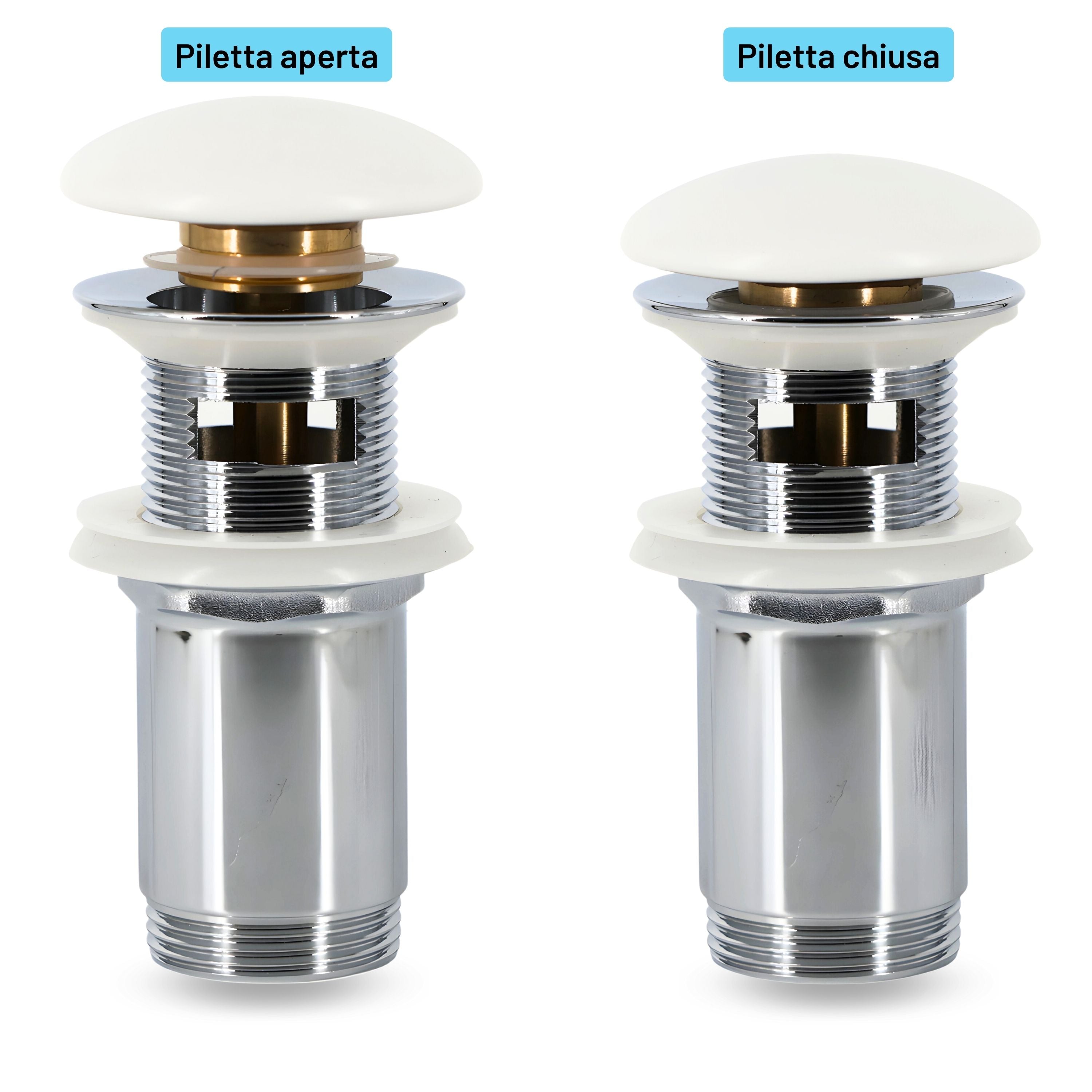 Piletta click clack 1.1/4 in ottone cromato ceramica bianca per lavabo bagno *** finitura- opaco, confezione 1