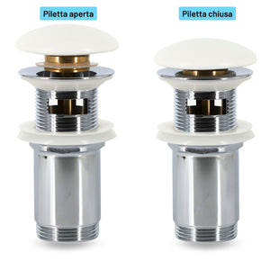 Piletta click clack 1.1/4 in ottone cromato ceramica bianca per lavabo bagno *** finitura- opaco, confezione 1