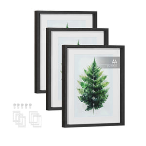 Set di 3 cornici per foto 28 x 36 cm 20 x 25 cm A4 con sfondo galleria fotografica mdf 37 x 293 cm nero 12_0004753