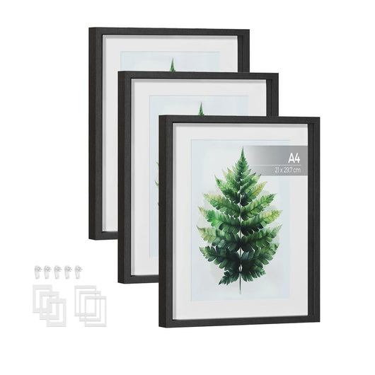 Set di 3 cornici per foto 28 x 36 cm 20 x 25 cm A4 con sfondo galleria fotografica mdf 37 x 293 cm nero 12_0004753