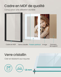 Set di 3 cornici per foto 28 x 36 cm 20 x 25 cm A4 con sfondo galleria fotografica mdf 37 x 293 cm nero 12_0004753