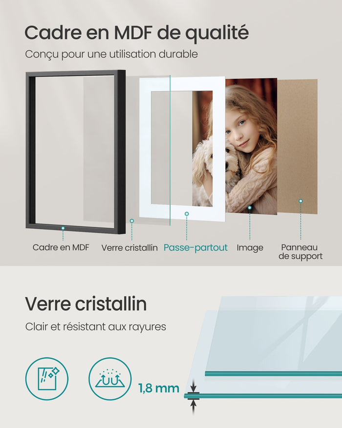 Set di 3 cornici per foto 28 x 36 cm 20 x 25 cm A4 con sfondo galleria fotografica mdf 37 x 293 cm nero 12_0004753