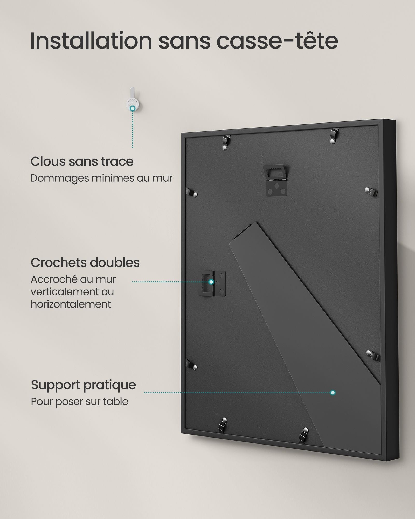 Set di 3 cornici per foto 28 x 36 cm 20 x 25 cm A4 con sfondo galleria fotografica mdf 37 x 293 cm nero 12_0004753