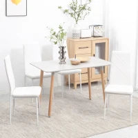 Set di 4 Sedie da Pranzo con Schienale Alto in Finta Pelle e Acciaio, 41x50x97cm, Bianco