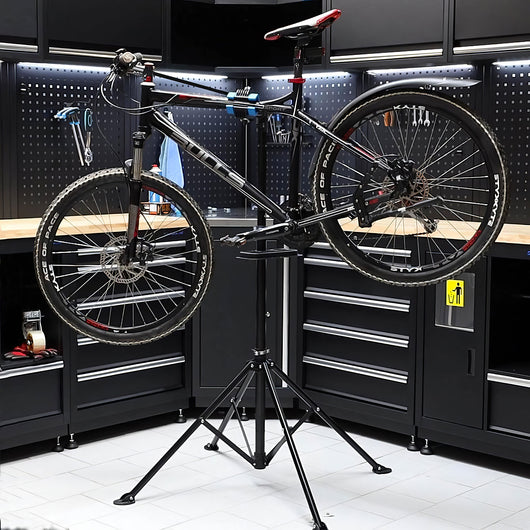 Shelter - Supporto per Riparazione Bici 198x104 cm Cavalletto Bicicletta con Porta Utensili in Acciaio Nero