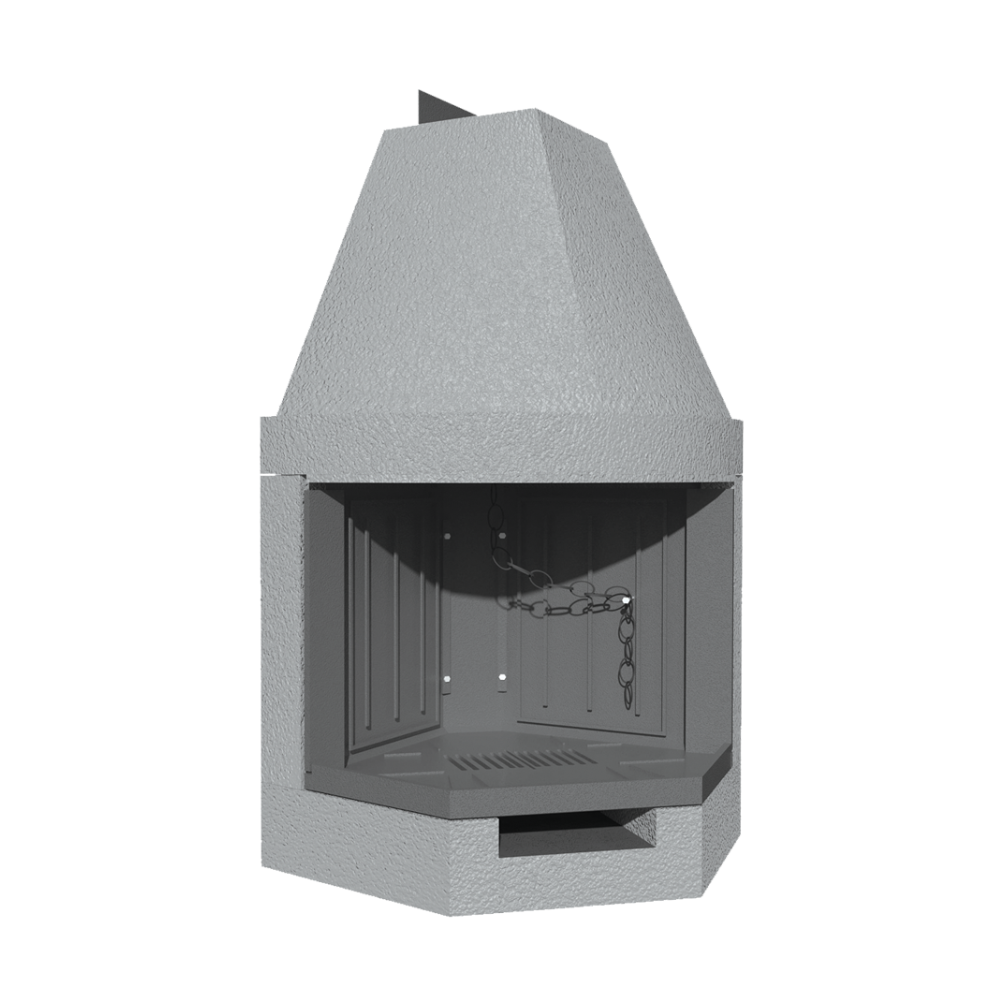 Camino a legna prefabbricato con focolare in ghisa aperto rot100tgh esagonale